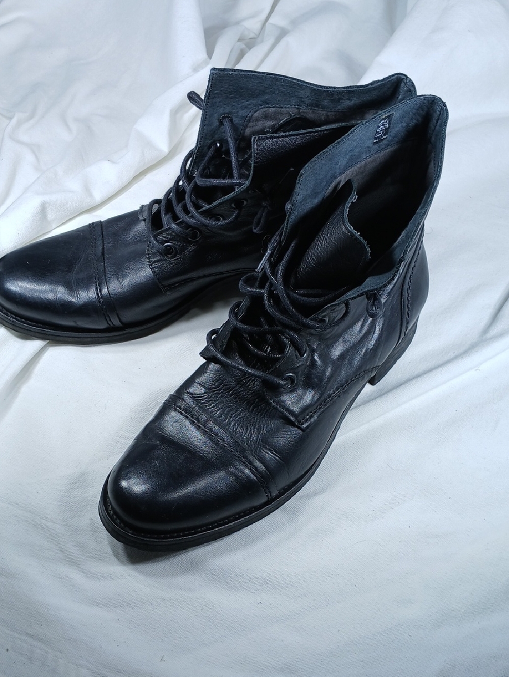 Black Leather Men's Lace-Up Combat Boots